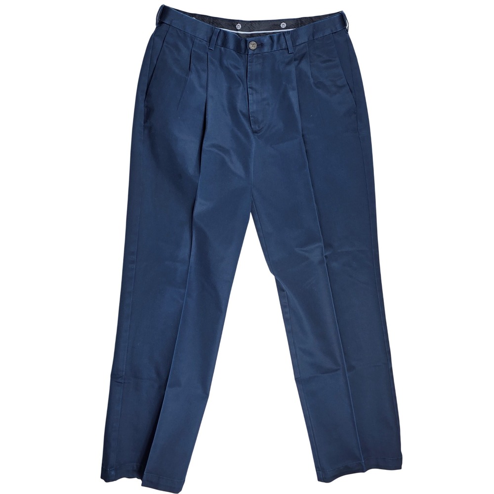 Haggar Work to Weekend Classic Fit Pleated Navy Blue Cotton Pants 36x31